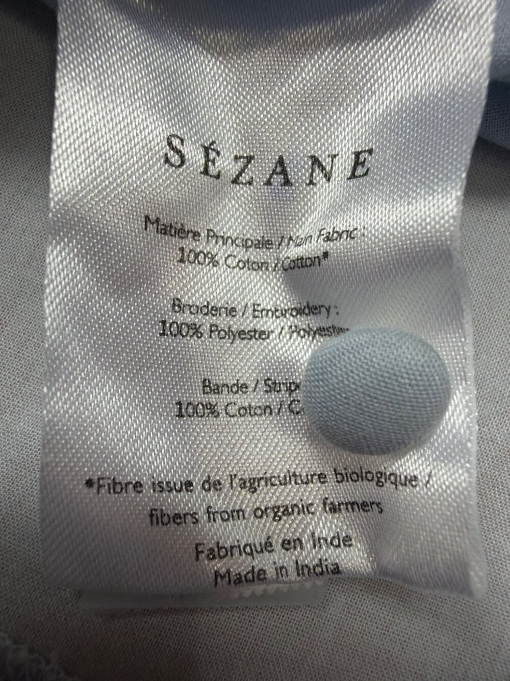 Sézane Irma Shirt Light Blue Ecru Embroidered Ruffle Blouse Size FR 46/ US 14 - Picture 11 of 16